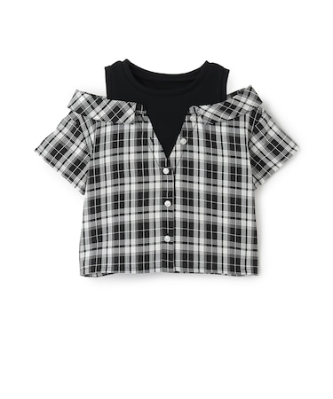 肩あきレイヤード半袖シャツ