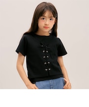 【吸水速乾】【サラサラプラス】テレコレースアップ半袖Tシャツ