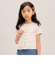 【吸水速乾】【サラサラプラス】テレコレースアップ半袖Tシャツ
