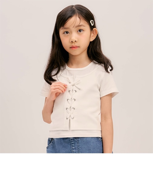【吸水速乾】【サラサラプラス】テレコレースアップ半袖Tシャツ