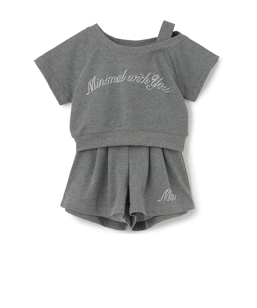 ラインストーン ロゴワンショルTシャツセットアップ
