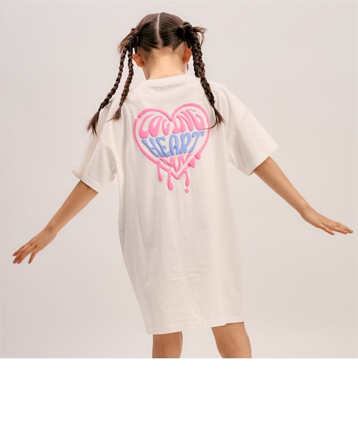 【綿100%】【プチプラ】バックハート半袖Tシャツワンピース