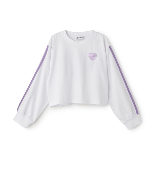 【防汚加工】クロップドバックハート袖ライン長袖Tシャツ
