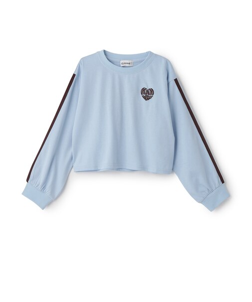 【防汚加工】クロップドバックハート袖ライン長袖Tシャツ
