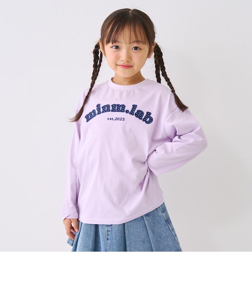 【防汚加工】アップリケグラフィック長袖Tシャツ