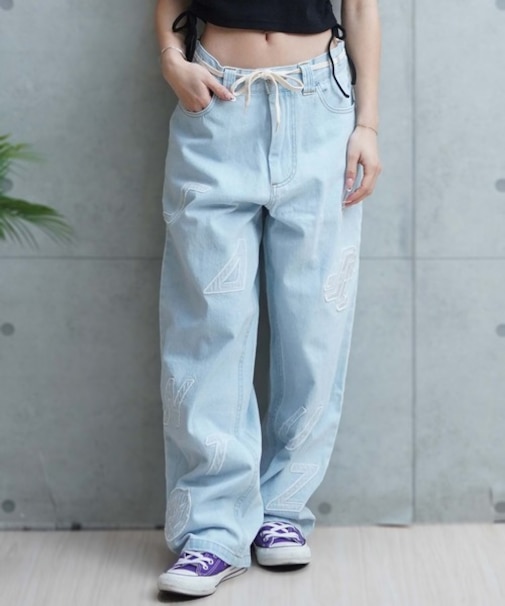 【限定】SANTACRUZ/ワッペンデニム オーバーサイズ ロング パンツ 502241533 サンタクルーズ レディース ムラサキスポーツ限定