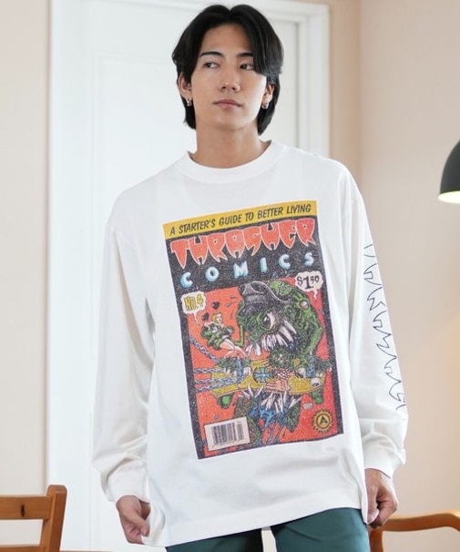 【ムラサキスポーツ限定】THRASHER(スラッシャー)ロンT/長袖Tシャツ/ピグメント加工/ビックシルエット/243TH1LT014/ユニセックス/メンズ/ムラサキスポーツ