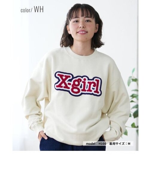 【ムラサキスポーツ限定】X-GIRL(エックスガール)トレーナー クルーネックスウェット フロント ロゴ サガラ刺繍 裏毛/105243012026/レディース/ムラサキスポーツ