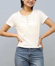 RIKKA FEMME(リッカファム)半袖Tシャツ ピグメントヘンリーネック/RF25SS12/レディース/ムラサキスポーツ