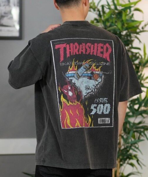 【ムラサキスポーツ限定】THRASHER スラッシャー 半袖Tシャツ バックプリント オーバーサイズ 252TH1ST028/ユニセックス メンズ ムラサキスポーツ