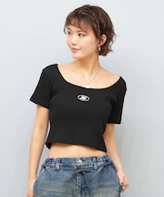 DC(ディーシー)半袖 Tシャツ スクエアネック リブ素材 クロップド丈 ショート丈 ロゴ セットアップ対応 LST252306/レディース ムラサキスポーツ