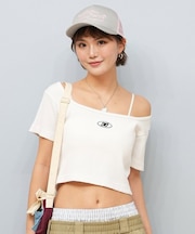 DC(ディーシー)半袖 Tシャツ スクエアネック リブ素材 クロップド丈 ショート丈 ロゴ セットアップ対応 LST252306/レディース ムラサキスポーツ