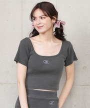 DC(ディーシー)半袖 Tシャツ スクエアネック リブ素材 クロップド丈 ショート丈 ロゴ セットアップ対応 LST252306/レディース ムラサキスポーツ