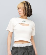 DC(ディーシー)半袖 Tシャツ レイヤード リブ素材 クロップド丈 ショート丈 ロゴ セットアップ対応 LST252307/レディース ムラサキスポーツ