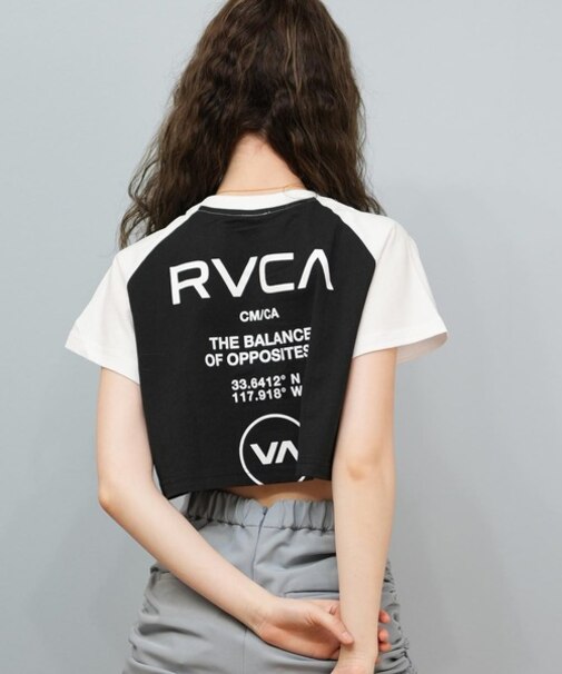 RVCA/半袖 Tシャツ クロップド丈 ショート丈 ラグラン バックプリント BF04C-P21 ルーカ レディース ムラサキスポーツ