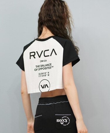 RVCA/半袖 Tシャツ クロップド丈 ショート丈 ラグラン バックプリント BF04C-P21 ルーカ レディース ムラサキスポーツ