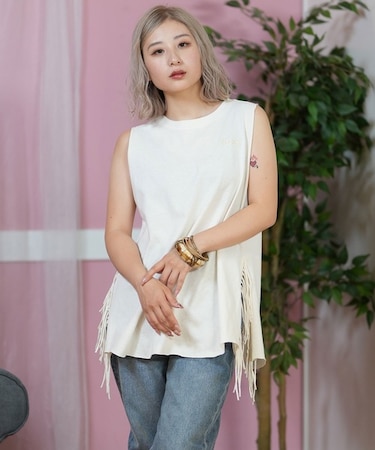 ROXY(ロキシー)ノースリーブ フリンジ タンクトップ RSL252050/レディース ムラサキスポーツ