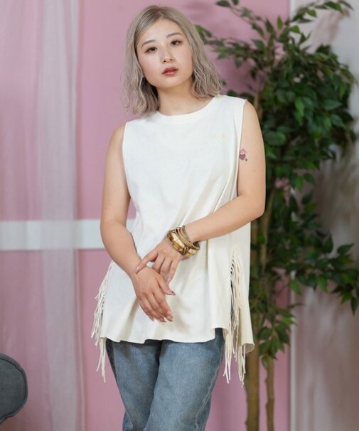 ROXY(ロキシー)ノースリーブ フリンジ タンクトップ RSL252050/レディース ムラサキスポーツ