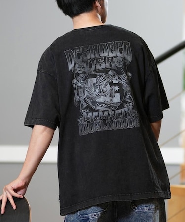 DC(ディーシー)半袖 Tシャツ バックプリント オーバーサイズ ヴィンテージ加工 25 ROCK SKULL SS DST252005/メンズ ムラサキスポーツ