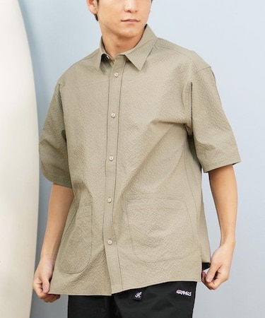 【ムラサキスポーツ限定】DEAR LAUREL(ディアローレル)半袖シャツ シアサッカー素材 軽量 ストレッチ 速乾 SEERSUCKER SHIRT D25S2404/メンズ ムラサキスポーツ
