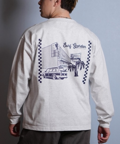 【限定】DEAR LAUREL(ディアローレル)長袖 Tシャツ ロンT バックプリント SURF GARDEN LONG SLEEVE T D25F-2201/メンズ ムラサキスポーツ限定