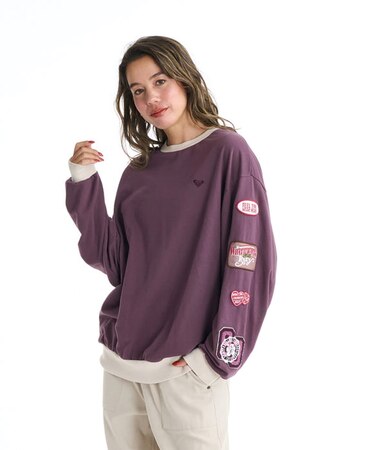 ROXY(ロキシー)トレーナー 長袖スウェット 長袖Tシャツ SUN BREAK ウィメンズ ワッペン RPO254609T/レディース ムラサキスポーツ