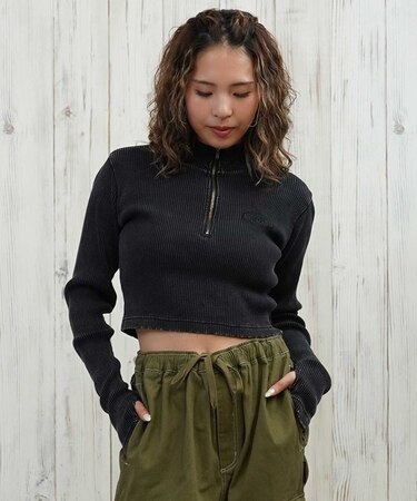 DC(ディーシー)長袖 クロップド丈 ハーフジップ ロンT TELECO LLT254312/レディース ムラサキスポーツ