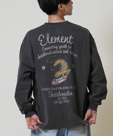 ELEMENT /長袖Tシャツ ロンT バックプリント 古着風 BF022-055 クルーネック メンズ ムラサキスポーツ