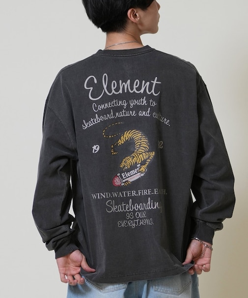 ELEMENT /長袖Tシャツ ロンT バックプリント 古着風 BF022-055 クルーネック メンズ ムラサキスポーツ