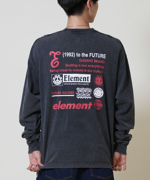 ELEMENT /長袖Tシャツ ロンT バックプリント 古着風 BF022-055 クルーネック メンズ ムラサキスポーツ