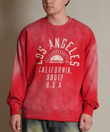 【限定】DEARLAUREL/トレーナー クルーネック スウェット 裏毛 カレッジロゴ風 ヴィンテージ加工 Vintage Crew D25F-11 ディアローレル メンズ ムラサキスポーツ限定