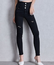 GYDA/デニムパンツ ハイウエストバッククロスダメージスキニーデニムパンツ ジーンズ デニム スリムフィット 072542427001 ジェイダ/レディース ムラサキスポーツ