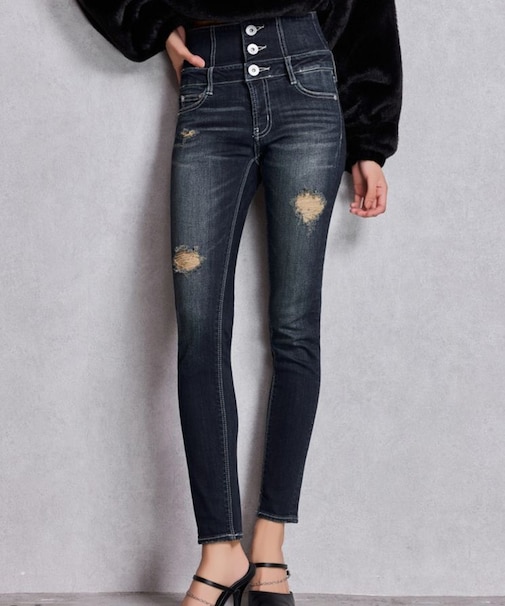 GYDA/デニムパンツ ハイウエストバッククロスダメージスキニーデニムパンツ ジーンズ デニム スリムフィット 072542427001 ジェイダ/レディース ムラサキスポーツ