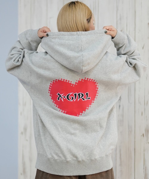 【X-girl】フェイスロゴバックプリントパーカー X-girl パーカー VINTAGE LABEL FACE LOGO ZIP UP SWEAT HOODIE
