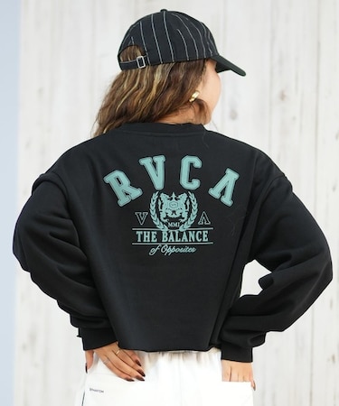 RVCA/ARCH COLLEGE CROPPED CREW トレーナー テリー素材 クロップド丈 スウェット BF044-001 ルーカ レディース ムラサキスポーツ
