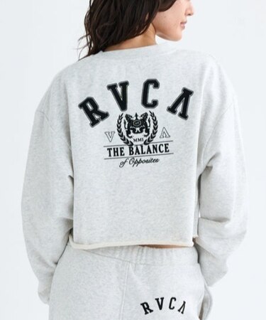 RVCA/ARCH COLLEGE CROPPED CREW トレーナー テリー素材 クロップド丈 スウェット BF044-001 ルーカ レディース ムラサキスポーツ