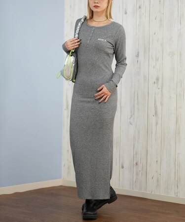 RVCA/ワンピース ヘンリーネック リブ ロゴ ワンポイント HENRY NECK SLIM DRESS BF044-351 ルーカ レディース ムラサキスポーツ