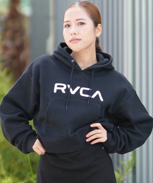 RVCA/プルオーバー パーカー クロップド丈 ショート丈 ロゴ CROPPED HOODIE BF044-P03 ルーカ レディース ムラサキスポーツ