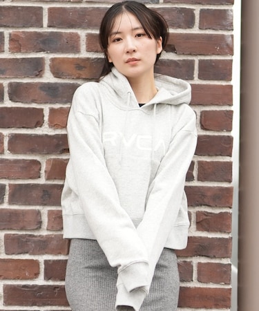RVCA/プルオーバー パーカー クロップド丈 ショート丈 ロゴ CROPPED HOODIE BF044-P03 ルーカ レディース ムラサキスポーツ