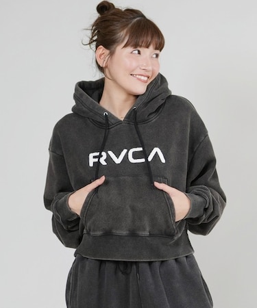 RVCA/プルオーバー パーカー クロップド丈 ショート丈 ロゴ CROPPED HOODIE BF044-P03 ルーカ レディース ムラサキスポーツ