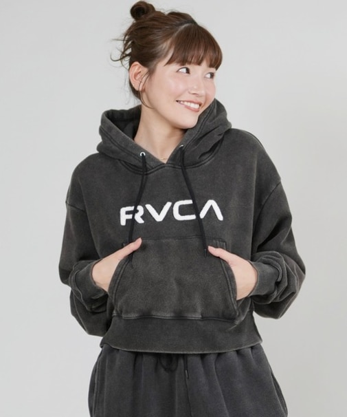 RVCA/プルオーバー パーカー クロップド丈 ショート丈 ロゴ CROPPED HOODIE BF044-P03 ルーカ レディース ムラサキスポーツ
