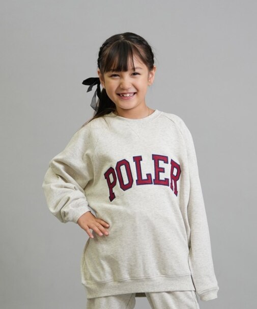 POLER/キッズ  長袖 トレーナー スウェット クルーネック カレッジロゴ 裏毛 セットアップ対応 ジュニア 子供 259MCV0038 ポーラー/男の子 女の子 ムラサキスポーツ