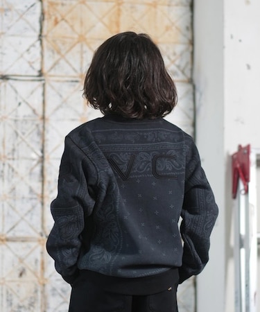 RVCA/キッズ 長袖トレーナー スウェット クルーネック ロゴ バックプリント ペイズリー 裏起毛 親子コーデ ジュニア 子供 BF046-006 ルーカ/男の子 女の子 ムラサキスポーツ