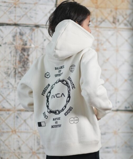 RVCA/キッズ プルオーバー パーカー バックプリント ロゴ 裏起毛 METAL URGY HD BF046-007 ジュニア 子供 ルーカ/男の子 女の子 ムラサキスポーツ