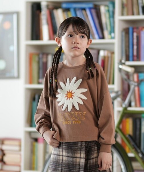 ROXY/キッズ 長袖 Tシャツ ロンT ショート丈 フラワーモチーフ TLT254618M ジュニア 子供 ロキシー/男の子 女の子 ムラサキスポーツ