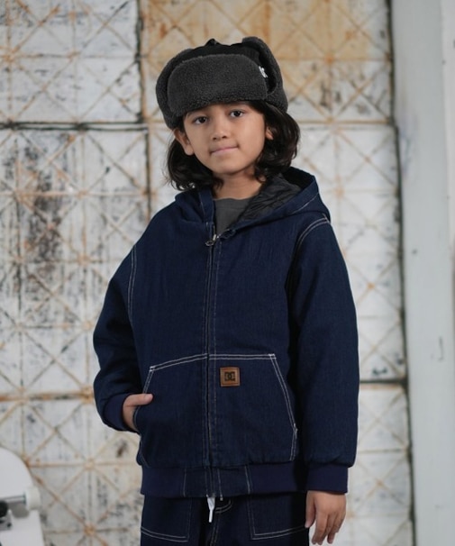 DC/キッズ アウター ジャケット デニム生地 ジュニア 子供 25 KD PADDED HOOD JACKET YJK254504 ディーシー/男の子 女の子 ムラサキスポーツ