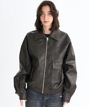 ROXY/エコレザージャケット オーバーサイズ シンプル ワンポイント ロゴ MY BEST ウィメンズ RJK254024 レディース ロキシー アウター ムラサキスポーツ