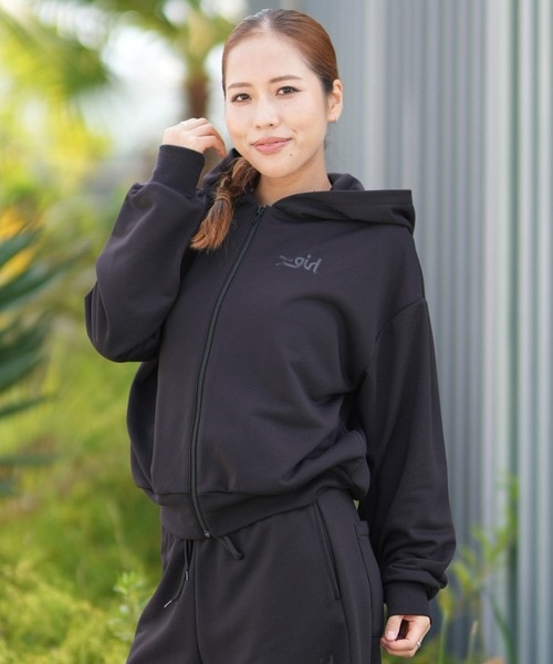 新品タグ付き【イーストサイドゴルフ】袖ロゴ 長袖パーカーカットソー 黒 XL X-girl SPORTS/長袖ジップアップ パーカー ショート丈 ロゴ