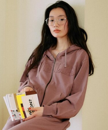 【限定】RIKKAFEMME/長袖ジップアップ パーカー スウェット フーディー ロゴ ワッペン 裏毛 セットアップ対応 RF25FW09 リッカファム  レディース ムラサキスポーツ限定