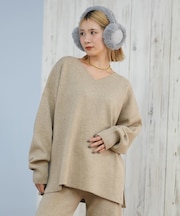 【限定】RIKKAFEMME/ニット セーター Vネック 無地 セットアップ対応 RF25FW13 リッカファム レディース ムラサキスポーツ限定